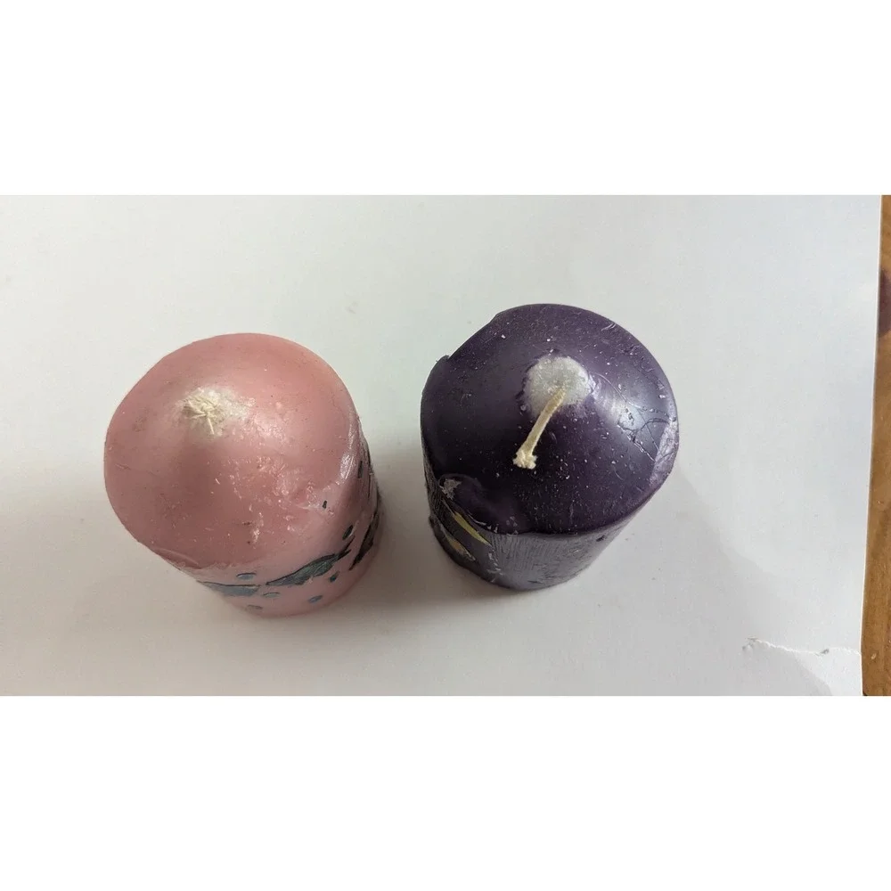 Vintage Tropical Fish Pillar Candles Pink Purple Nautical Decor Set of 2